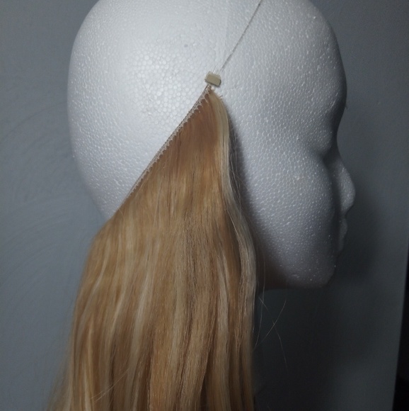 Elastic Natural Blonde Synthetic Human Hair Piece - Picture 3 of 7